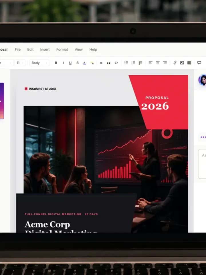The waxTable editor with the Waxe assistant panel open, drafting a client proposal